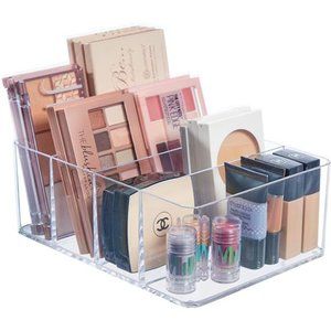 4-Compartment Clear Plastic Organizer | Rectangular Divided Makeup and Vanity